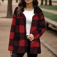 thumbnail image 1 of ClodeEU Warm Fleece Plaid Jackets for Women, Lapel Zip Soft Coats ,Casual Outerwear with Pockets Wine,Womens Plus S, 1 of 7