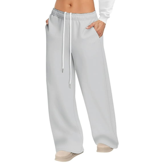 ClodeEU Wide Leg Baggy Pants for Women,Elastic Waist Drawstring Sweatpants with Pockets Gray,Womens Plus S
