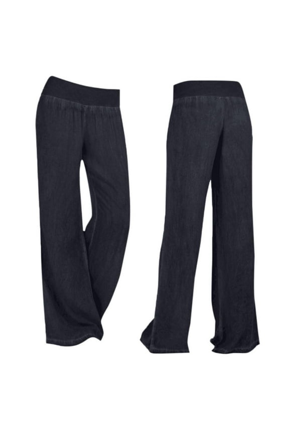 Wide Leg Denim Pants For Woman, Stretchy Elastic Waist Jeans Black ,Womens Plus 3XL
