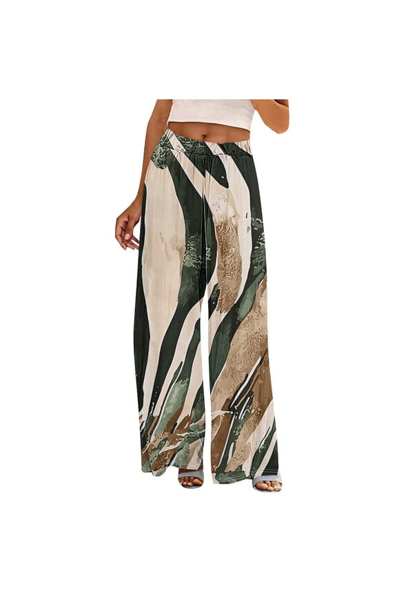 Wide Leg Pants for Women,Floral Printed Trousers with Pockets , Elastic High Trendy Pants Multicolor 01,Womens Plus XL