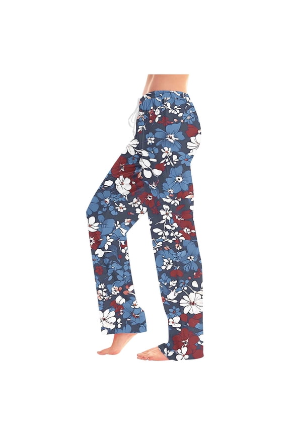 Wide Leg Pants for Women,Floral Printed Trousers with Pockets , Elastic Waist With Drawstring Multicolor 10,Womens Plus XXL