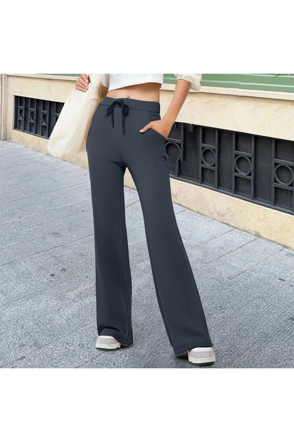 Wide Leg Yoga Pants For Woman, Loose Pants With Drawstring，Lounge Comfy Pants Dark Gray,Womens Plus S