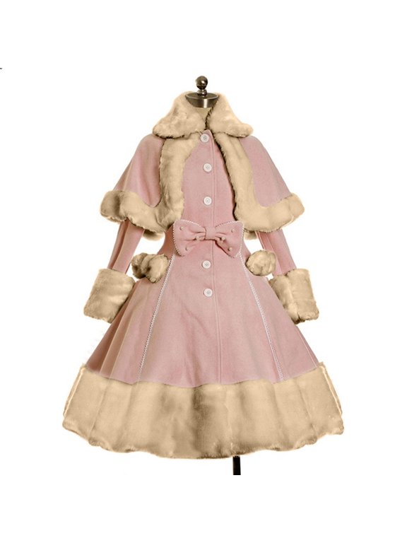 Woman Coat Clearance Women'S Long Sleeve Woolen Jacket Bow Cape Set Outwear Plush Stitching Coat Rollbacks Pink 12(XXL)