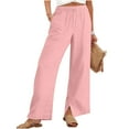 thumbnail image 1 of ClodeEU Woman Linen High Waisted Pull On Flowy Wide Leg Pants，Casual Baggy Drawstring Trousers Pants Pink,Womens Plus S, 1 of 8