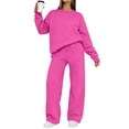 thumbnail image 1 of ClodeEU Women 2 Piece Tracksuit Matching Outfit ,Crew Neck Long Sleeve Sweatshirt and Drawstring Wide Leg Pants Hot Pink,Women's Plus S, 1 of 7