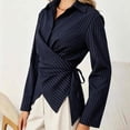 thumbnail image 1 of ClodeEU Women Collared Long Sleeve Wrap Cross Waist Slim Blouse,Casual Office Blouse Blue,Women's Plus XL, 1 of 8