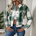 thumbnail image 1 of ClodeEU Women Cropped Flannels Shacket Jacket ,Long Sleeve Button Down Lapel Plaid Jacket Green,Womens Plus XL, 1 of 7