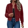thumbnail image 1 of ClodeEU Women Cropped Fleece Jacket,Long Sleeve Faux Fuzzy Zip Up Plush Jacket Coat With Pockets Wine,Womens Plus L, 1 of 9