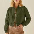 thumbnail image 1 of ClodeEU Women Cropped Jacket,Button Down Long Sleeve Jackets with Pockets,Fashion Casual Jackets Fall OutfitsTrendy Army Green,Womens Plus L, 1 of 8
