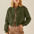 thumbnail image 1 of ClodeEU Women Cropped Jacket,Button Down Long Sleeve Jackets with Pockets,Fashion Casual Jackets Fall OutfitsTrendy Army Green,Womens Plus XXL, 1 of 8