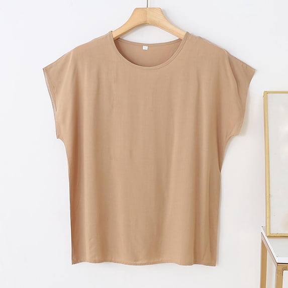 ClodeEU Women Cute Short Sleeve Crewneck Cropped T-Shirts,Solid Color Loose Fit Trendy Basic Tee Khaki,Women's Plus XXXL