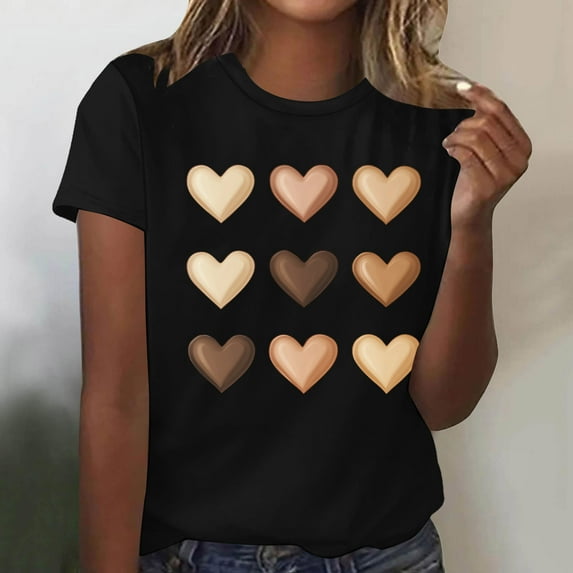 ClodeEU Women Cute Tops Heart Graphic Tees,Printed Crewneck Short Sleeve T Shirts Black,Womens Plus XXL
