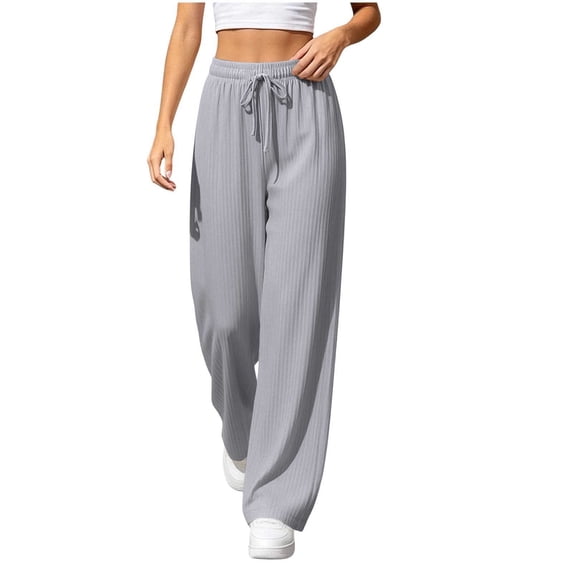 ClodeEU Women Drawstring Elastic Waist Wide Leg Sweatpants,Casual Loose Pants Gray,Women's Plus XS