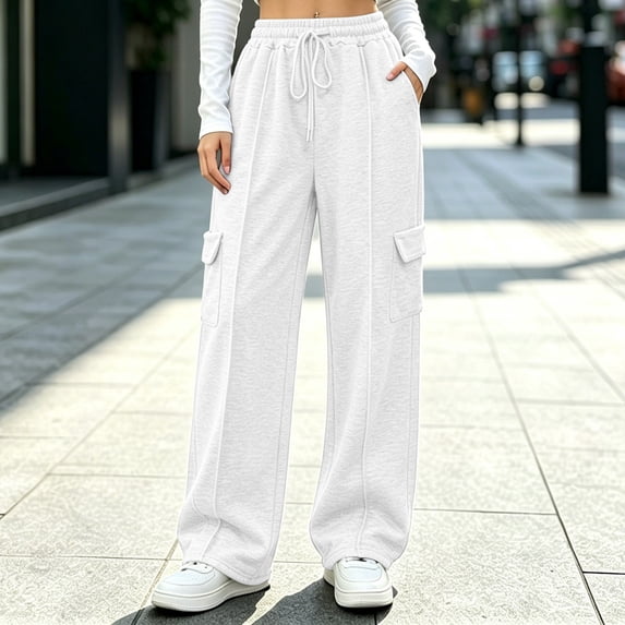 ClodeEU Women Elastic High Waist Wide Leg Sweatpants ,Casual Loose Pant with Pcokets ,Women's Plus M