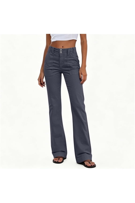 Women Elastic Mid Rise Flare Leg Bootcut Pants,Casual Slim Bell Bottom Trousers with Pocket Dark Gray,Women's Plus XL