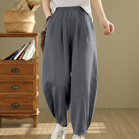 ClodeEU Women Harem Pants, Elastic Waist Solid Color, Versatile Harem Cargo Style Gray,Womens Plus M