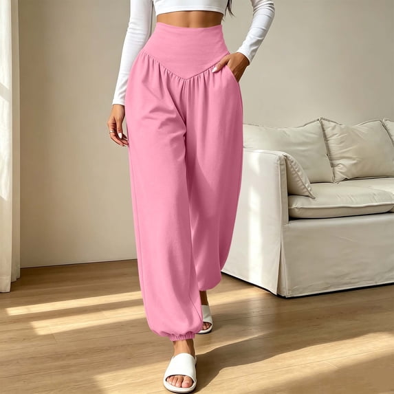 ClodeEU Women High Elastic Waist Harem Capri Pants,Lightweight Loose Cropped Jogger Trousers with Pockets ,Women's Plus XL