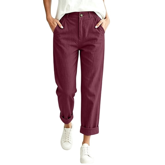 ClodeEU Women High Waist Cropped Jogger Cargo Pants, Casual Tapered Ankle Pants with Pockets ,Women's Plus M