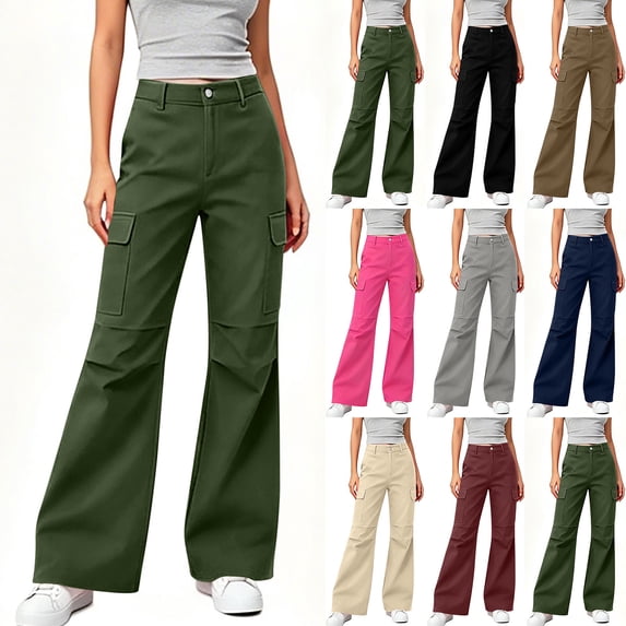 ClodeEU Women High Waist Flare Leg Cargo Pants,Vintage Casual Slim Bell Bottom Trousers with Pocket Army Green,Women's Plus L