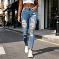 thumbnail image 1 of ClodeEU Women High Waist Ripped Distressed Skinny Ankle Jeans,Stretch Hole Denim Jeggings with Pockets Light Blue,Women's Plus S, 1 of 8