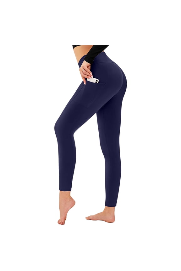 Women High Waist Side Pocket Butt Lifting Yoga Leggings,High Waist Stretch Workout Athletic Base Layer Pants Navy,Women's Plus XL
