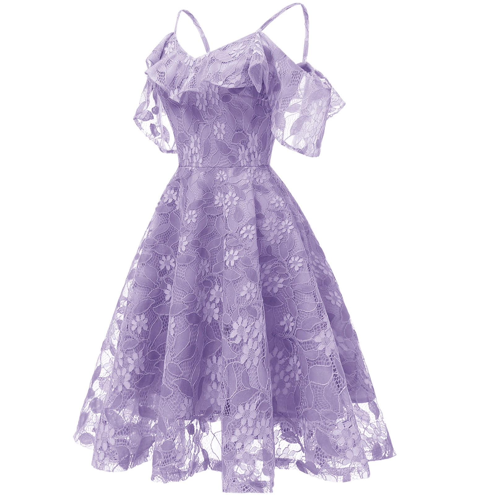 strapless open back dress Zapakasa Women Purple Tea Length Prom Dress A Line Spaghetti Straps Formal  Dress with 3D Flowers