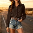 thumbnail image 1 of ClodeEU Women Lapel Long Sleeve Button Down Shirts,Casual Loose Blouse Brown,Women's Plus S, 1 of 9