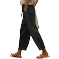 thumbnail image 1 of ClodeEU Women Linen Pants With Lace Trim, Elastic Waist With Drawstring, Lightweight Casual Capris Trousers Black,Womens Plus M, 1 of 7