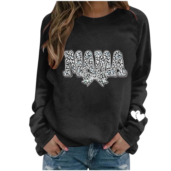 ClodeEU Women Long Sleeve Crewneck Print Sweatshirt,Casual Loose Oversized Pullover Tops Black,Womens Plus XXL