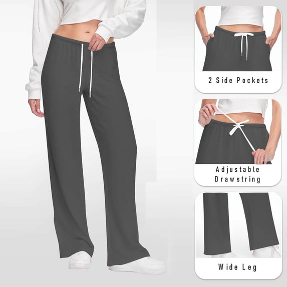 ClodeEU Women Low Rise Wide Leg Sweatpants,Baggy Drawstring Sweat Pants ,Lounge Pants with Pockets Dark Gray,Womens Plus L