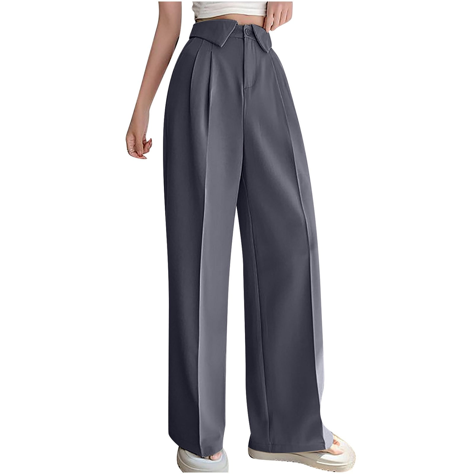 ClodeEU Women Office Wide Leg Dress Pants, Elastic Waist Slacks Pleated ...