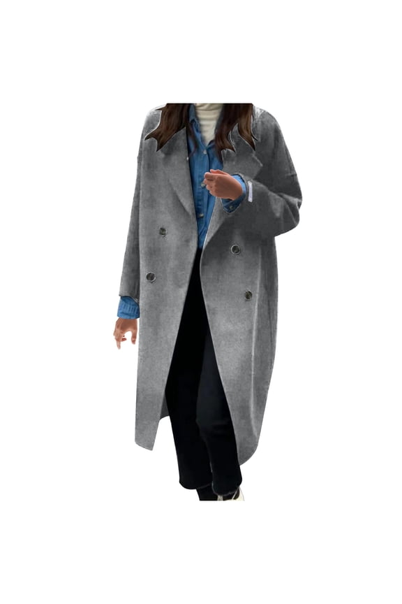 Women Oversized Long Winter Wool Blend Coats ,Casual Loose Double Breasted Outerwear Gray,Womens Plus S