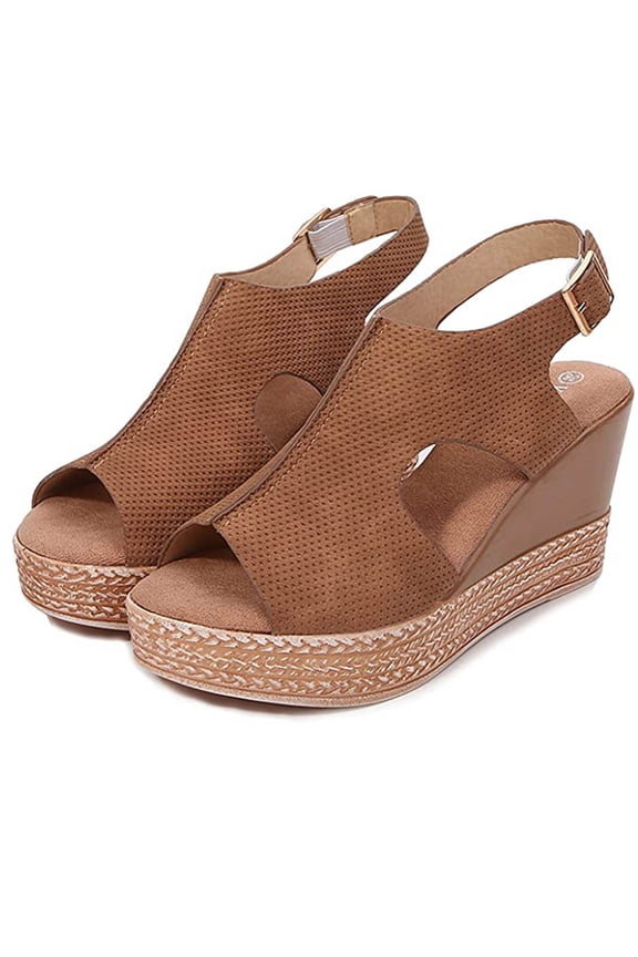 Women Platformthick Bottom Fish Mouth Strap Sandals Slope Heel Casual Shoes