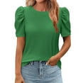 thumbnail image 1 of ClodeEU Women Puff Short Sleeve Round Neck Boho Blouse,Fashion Tunic Shirts Summer Tee Green,Womens Plus L, 1 of 7