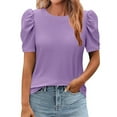 thumbnail image 1 of ClodeEU Women Puff Short Sleeve Round Neck Boho Blouse,Fashion Tunic Shirts Summer Tee Purple,Womens Plus XXL, 1 of 7