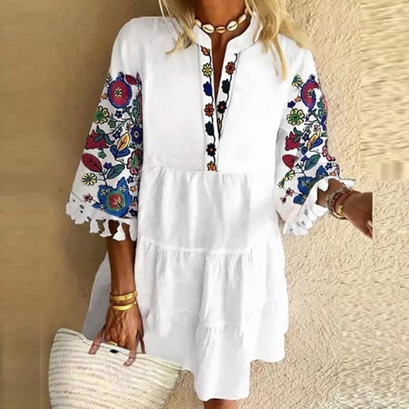 ClodeEU Women'S Fashion Summer Floral Casual Loose Print Color Tank Top Skirt Dress (Blue 6(M))