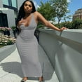 thumbnail image 1 of ClodeEU Women'S Sexy Tank Dress Deep V-Neck Sleeveless Ribbed Party Club Dress Gray 4(S), 1 of 6