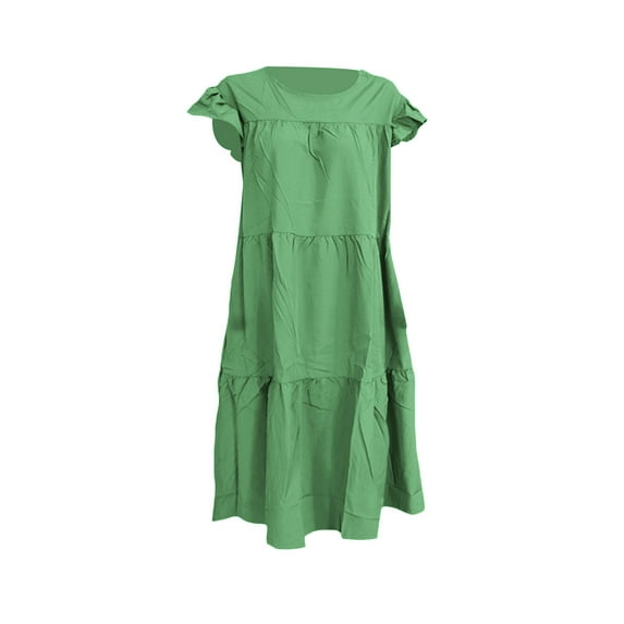 ClodeEU Women'S Summer Fashion Casual Round Neck Solid Ruffle Loose Dress Green 10(XL)