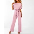 thumbnail image 1 of ClodeEU Women Short Sleeve Playsuit Clubwear Straight Leg Jumpsuit With Belt Pink,Womens Plus L, 1 of 8