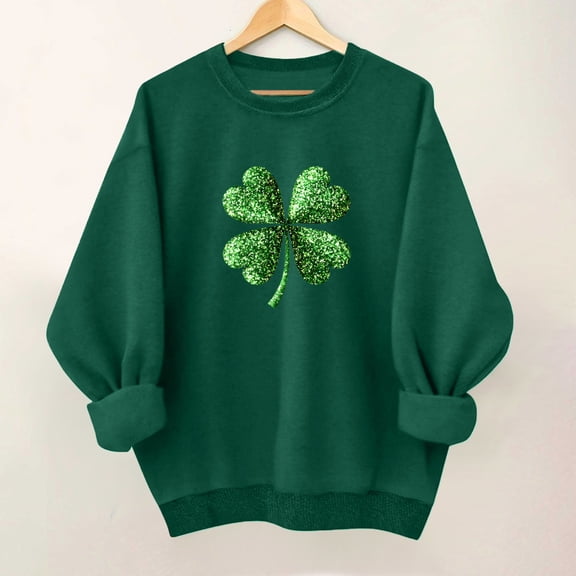 ClodeEU Women St. Patrick's Day Clover Print Sweatshirt,Long Sleeve Round Neck Casual Fashion Pullover Green 06,Womens Plus XXL