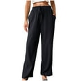 thumbnail image 1 of ClodeEU Women Summer Wide Leg Linen Pants with Pockets, High Waist Drawstring Loose Casual Palazzo Lounge Pants Black,Womens Plus XL, 1 of 6