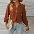 thumbnail image 1 of ClodeEU Women V Neck Henley Long Sleeve Pleated Blouse,Casual Loose Solid Tunic Top Wine,Women's Plus M, 1 of 5