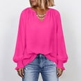 thumbnail image 1 of ClodeEU Women V Neck Long Sleeve Top,Casual Loose Fit Solid Blouse Hot Pink,Women's Plus L, 1 of 6