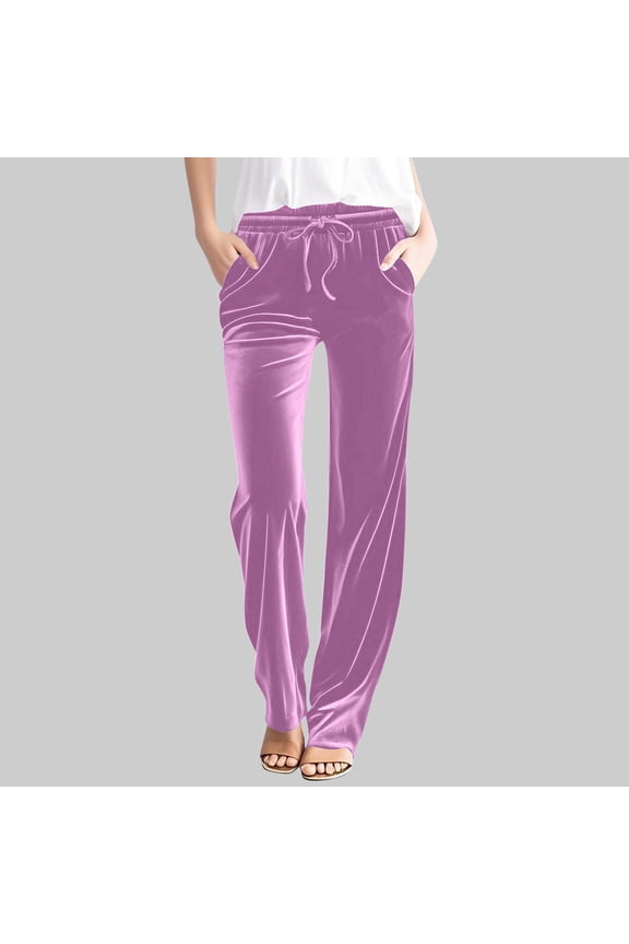 Women Velvet Straight Leg with Drawstring ,Casual Lounge High Waist Pants With Pockets Pink,Womens Plus XXXL