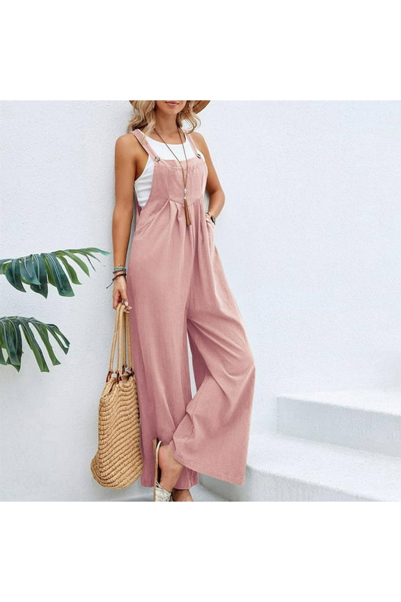 Women Wide Leg Jumpsuit ,Loose Sleeveless Overalls with Pockets ,Casual Tunic Jumpsuit Pant Pink,Womens Plus S