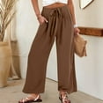 thumbnail image 1 of ClodeEU Women Wide Leg Pants With Bow Tie Waisted Belt,High Waist Flowy Trousers, Work Pants With Pocket Brown,Womens Plus XXXL, 1 of 8