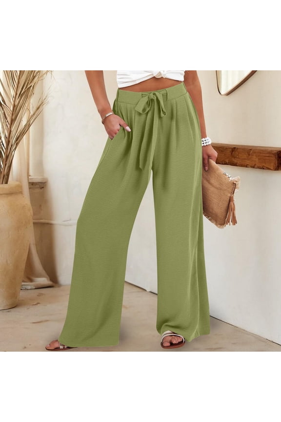 Women Wide Leg Pants With Bow Tie Waisted Belt,High Waist Flowy Trousers, Work Pants With Pocket Mint Green,Womens Plus XXXL