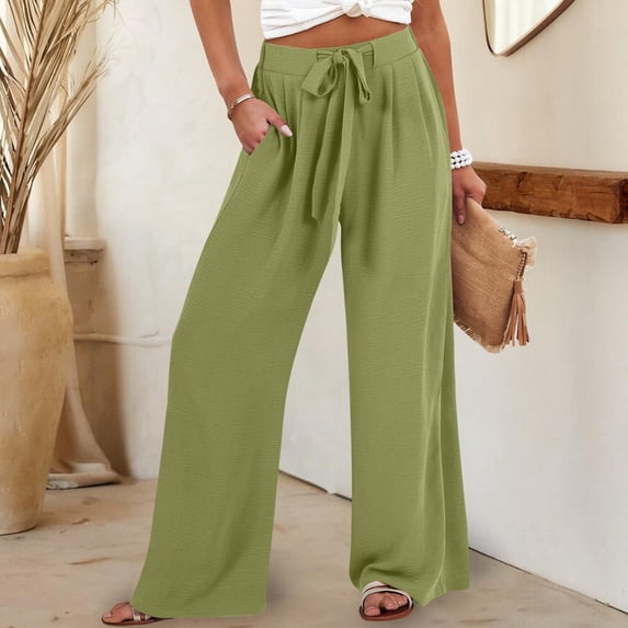 ClodeEU Women Wide Leg Pants With Bow Tie Waisted Belt,High Waist Flowy Trousers, Work Pants With Pocket Mint Green,Womens Plus XXXXL