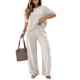 thumbnail image 1 of ClodeEU Women's 2 Piece Casual Set ,Embroidered Short Sleeve Top and Wide Leg Pants ,Solid Color Lounge Outfit Khaki,Women's Plus XXL, 1 of 8