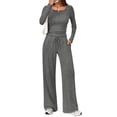 thumbnail image 1 of ClodeEU Women's 2 Piece Lounge Set, Round Neck Button-Down Slightly Crop Top, Elastic Waist Drawstring Wide-Leg Pants Dark Gray,Womens Plus M, 1 of 5